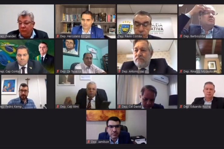 Imagem: Deputados estaduais durante a sessão por vídeo conferência