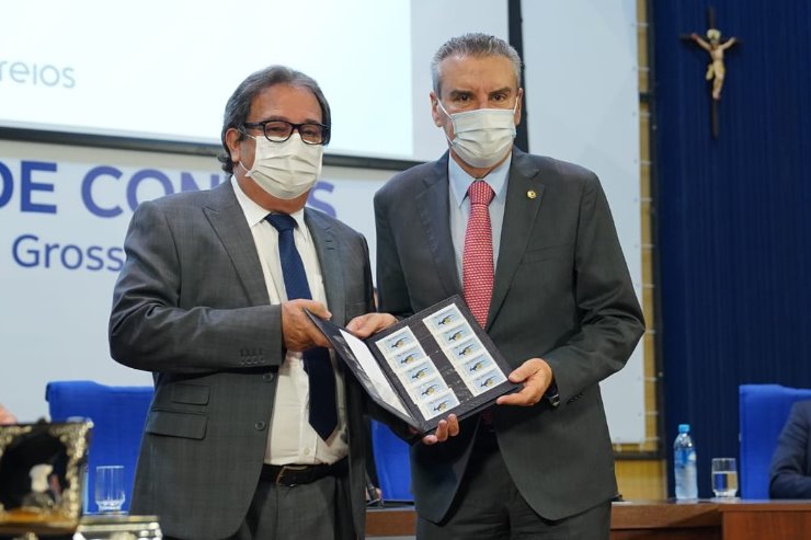 Imagem: Conselheiro Iran Coelho das Neves, presidente do TCE-MS, e deputado Paulo Corrêa, durante o evento