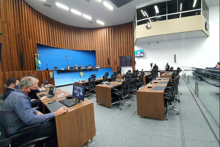 Imagem: Plenário da Assembleia Legislativa de Mato Grosso do Sul, onde são realizadas as sessões com participação remota dos deputados