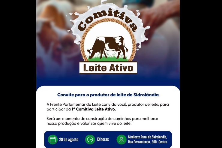Imagem: O encontro reunirá produtores rurais, especialistas técnicos e lideranças políticas para debater os desafios da atividade leiteira e traçar estratégias de valorização e modernização do setor.